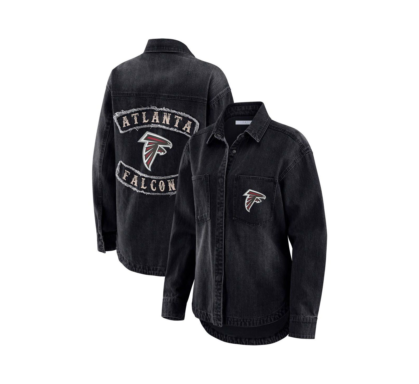WEAR by Erin Andrews женская джинсовая рубашка-шacket оверсайз, черная, Atlanta Falcons