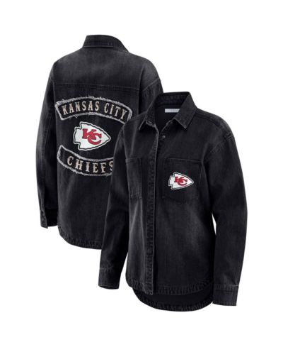 Женская джинсовая рубашка-куртка WEAR by Erin Andrews Black Kansas City Chiefs Washed Oversized Full-Snap