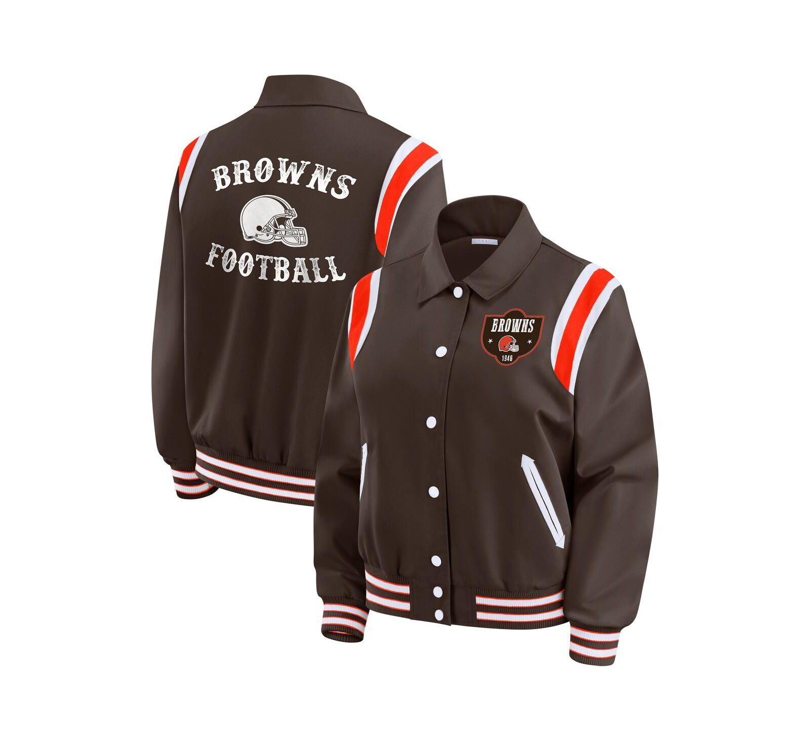 WEAR by Erin Andrews Women's Brown Cleveland Browns Varsity Lightweight Full-Snap Jacket