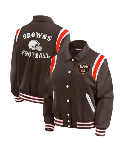 Женская куртка WEAR by Erin Andrews Cleveland Browns Varsity Lightweight Full-Snap коричневого цвета