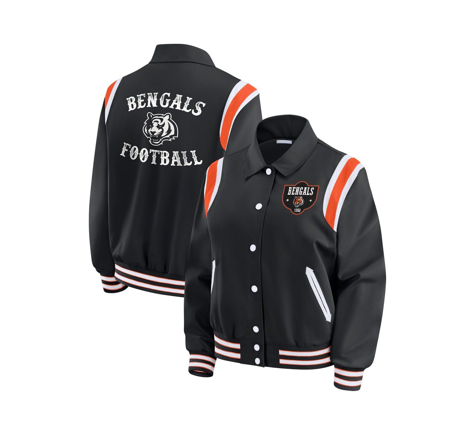 WEAR by Erin Andrews Women's Black Cincinnati Bengals Varsity Lightweight Full-Snap Jacket