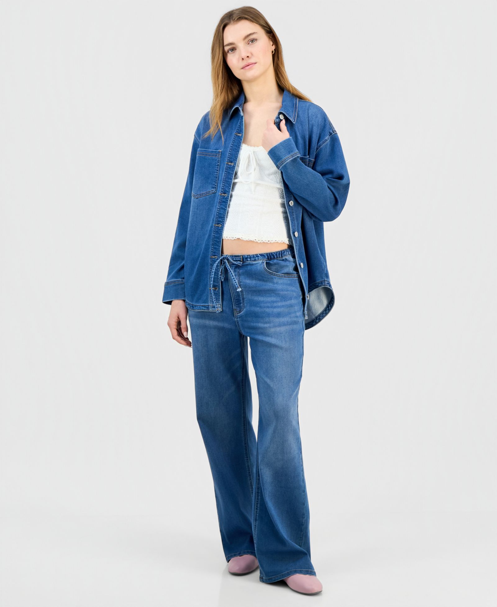 Indigo Rein Juniors' Med Knit Denim Wide-Leg Jeans