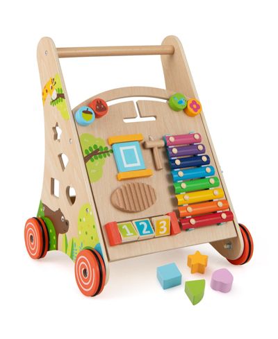 Gymax Wooden Baby Walker с ручкой, хранением и колесами