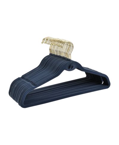 Trio Essentials 30PK Heavy Duty Velvet Hangers with Cascade Hook, 360 Degree Rotatable Hook Navy