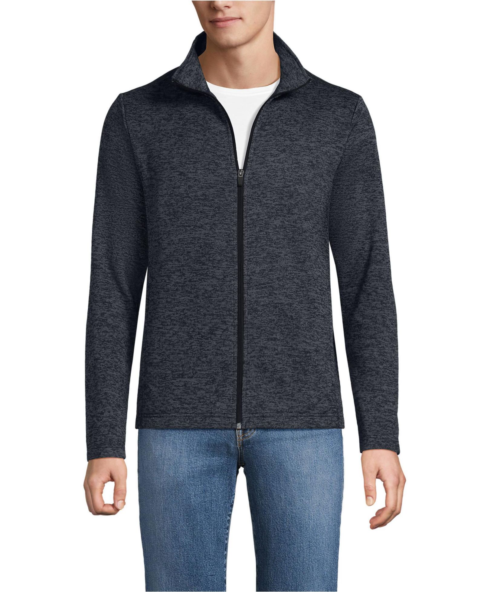 Lands' End Men's Sweater Fleece Zip Front Jacket