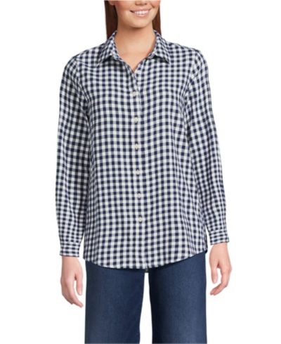 Lands' End Женская фланелевая рубашка в стиле boyfriend с длинным рукавом