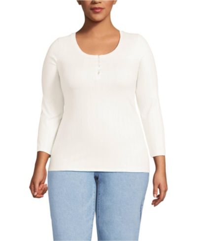 Женский лонгслив Lands' End Plus Size Variegated Micro Rib Henley, рукав 3/4