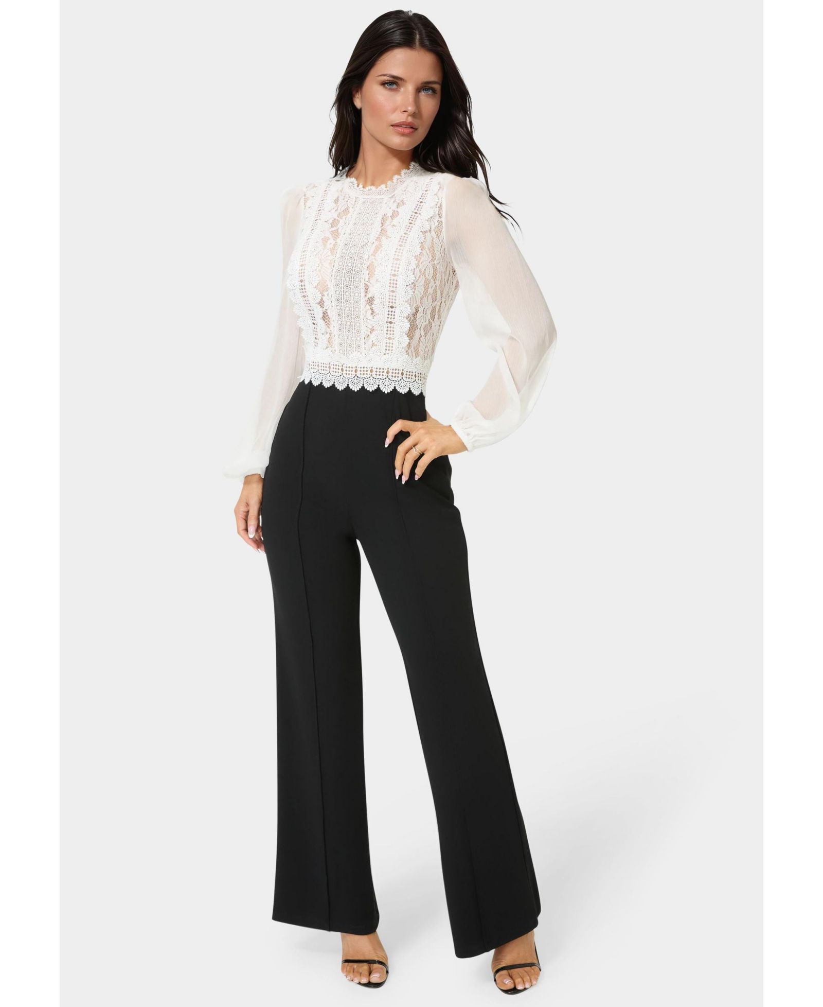 Bebe Women's Lace Top Straight Leg Jumpsuit