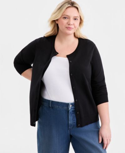 Style & Co Plus Size Button-Down Long-Sleeve Cardigan, Macy's Exclusive