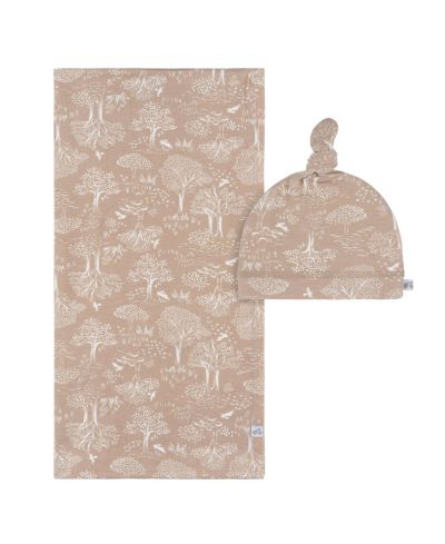 Комплект для малыша Just Born Baby 2-Piece Swaddle Blanket and Hat Set, Ivory Tan Forest, One Size