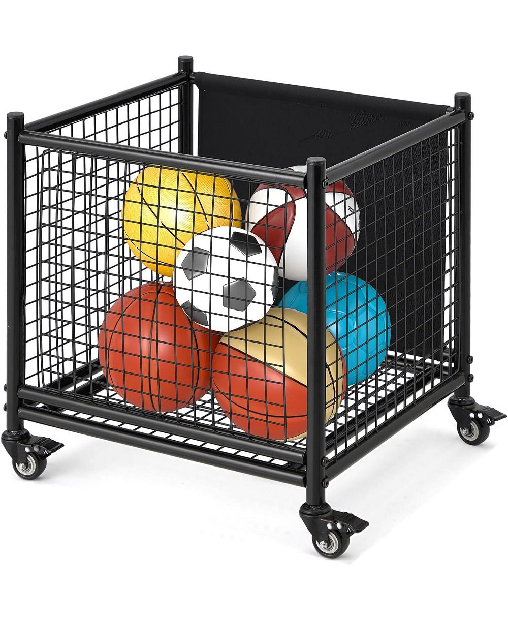 AECOJOY Ball Cart Storage, Rolling Basketball Bin with Wheels for Garage, School, Gym, Sports Equipment and Toy Organizer,Medium