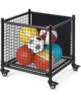 AECOJOY Ball Cart Storage, Rolling Basketball Bin with Wheels for Garage, School, Gym, Sports Equipment and Toy Organizer,Medium