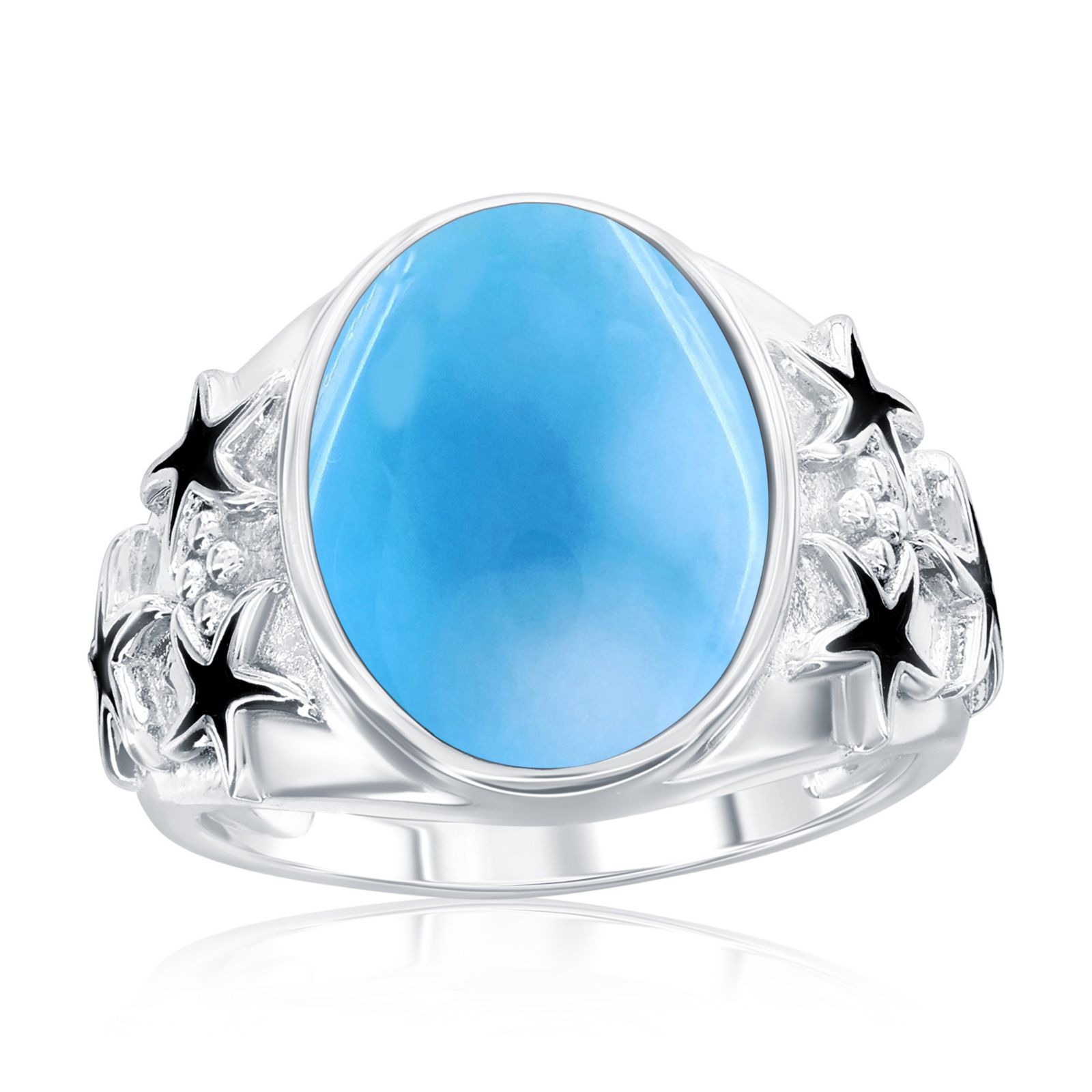 Sterling , Oval Larimar, Oxidized Starfish Ring