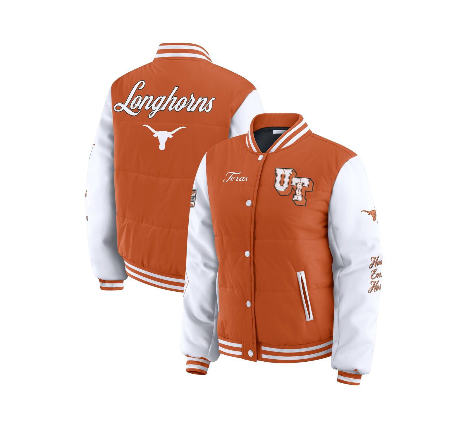 WEAR by Erin Andrews Women's Burnt Orange Texas Longhorns Varsity Puffer Jacket
