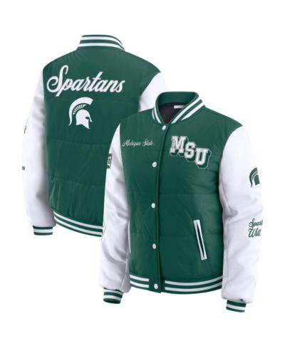 Женская куртка WEAR by Erin Andrews Green Michigan State Spartans Varsity Full-Snap Puffer