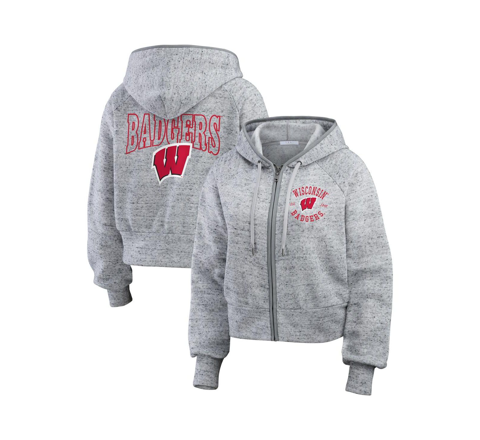Худи Women's WEAR by Erin Andrews Heather Gray Wisconsin Badgers Raglan Full-Zip