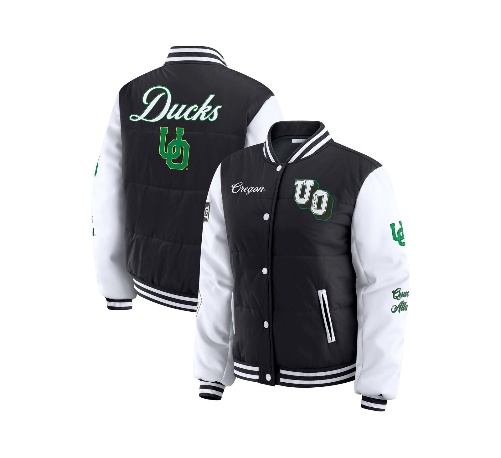 WEAR by Erin Andrews Women's Black Oregon Ducks Varsity Puffer Jacket