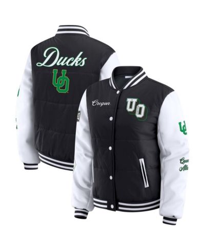 WEAR by Erin Andrews Women's Black Oregon Ducks Varsity Puffer Jacket