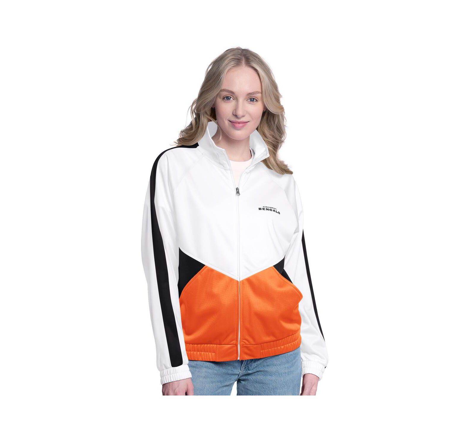 G-III 4Her by Carl Banks Women's White/Black Cincinnati Bengals Rally Rhinestone Full-Zip Track Jacket