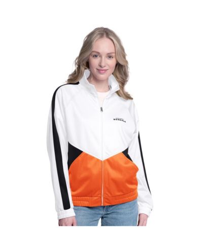 G-III 4Her by Carl Banks Women's White/Black Cincinnati Bengals Rally Rhinestone Full-Zip Track Jacket