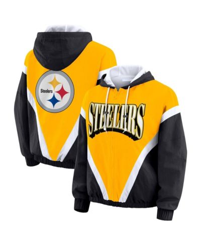 Женская ветровка WEAR by Erin Andrews Gold/Black Pittsburgh Steelers Plus Size Retro Crinkle Full-Zip