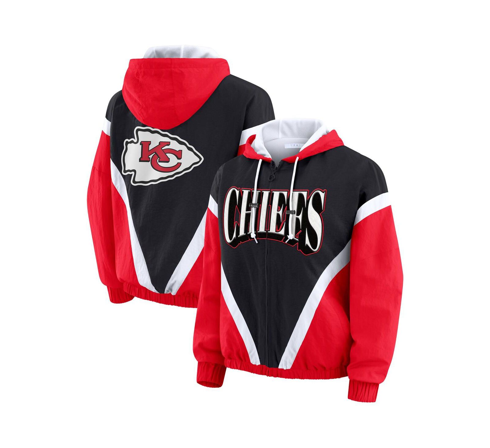 WEAR by Erin Andrews Women's Red/Black Kansas City Chiefs Plus Size Retro Crinkle Full-Zip Windbreaker Jacket