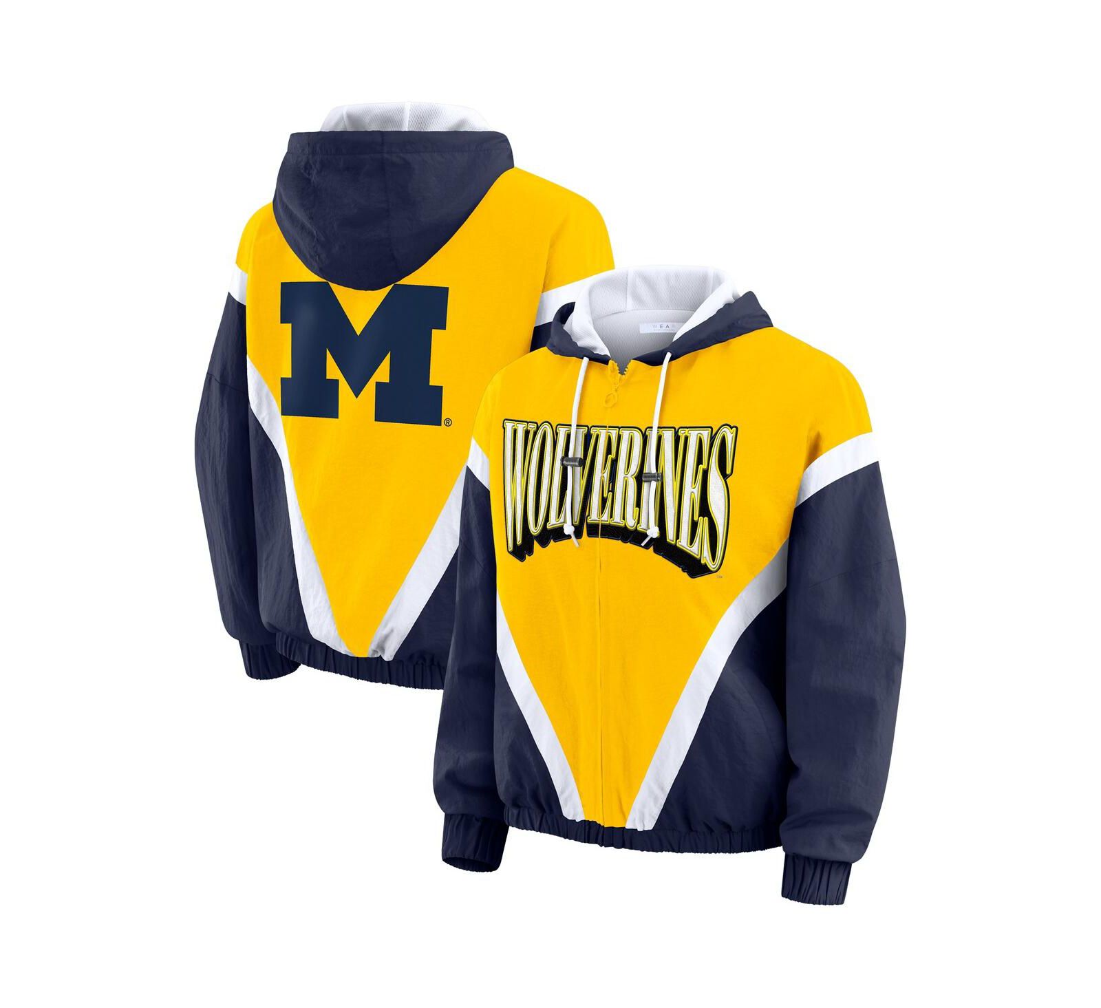 WEAR by Erin Andrews Women's Maize/Navy Michigan Wolverines Color Block Full-Zip Hoodie Windbreaker Jacket