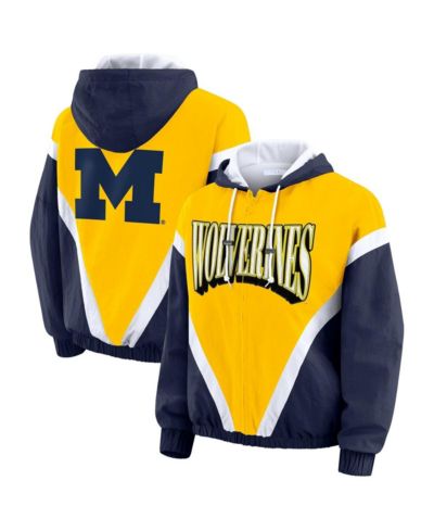 WEAR by Erin Andrews Women's Maize/Navy Michigan Wolverines Color Block Full-Zip Hoodie Windbreaker Jacket