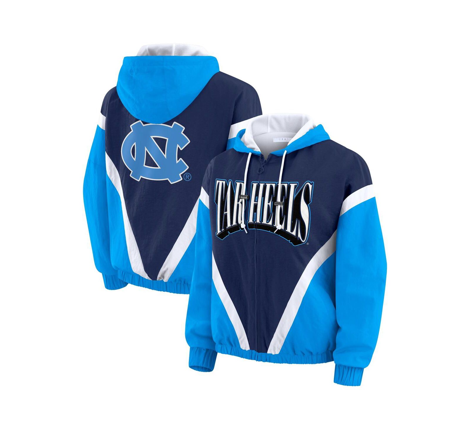WEAR by Erin Andrews Women's Blue/Navy North Carolina Tar Heels Color Block Full-Zip Hoodie Windbreaker Jacket