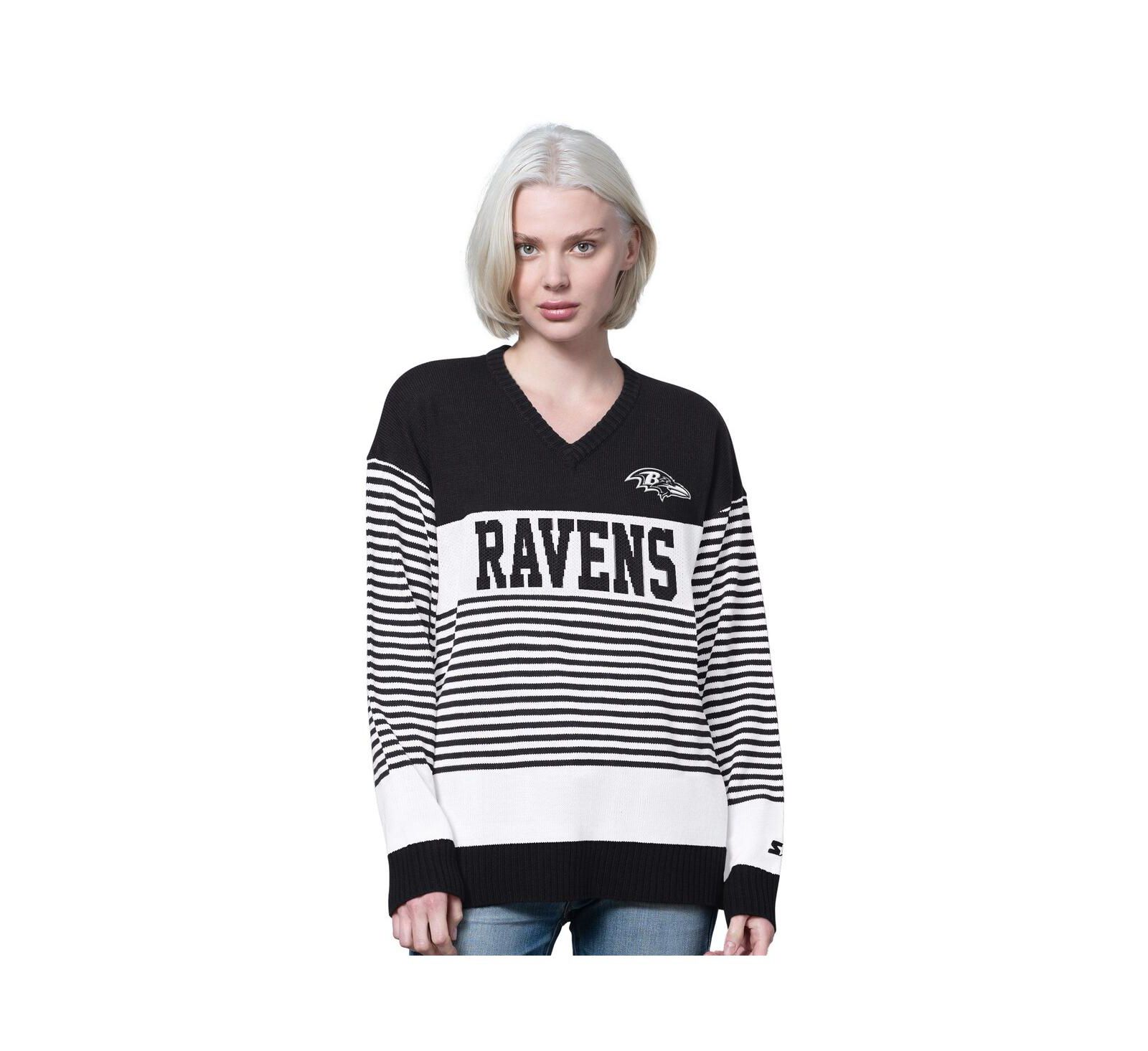 Starter Женский свитер Baltimore Ravens Black Striped V-Neck