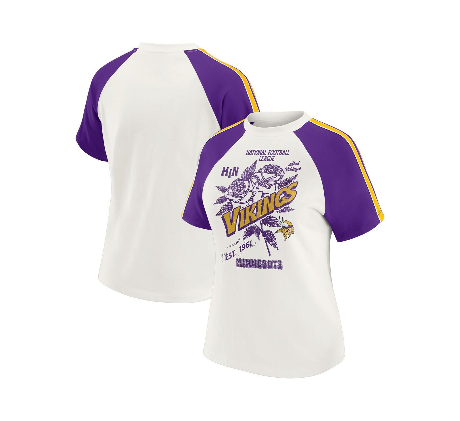 Женская футболка WEAR by Erin Andrews White Minnesota Vikings Sleeve Stripe Distressed Raglan