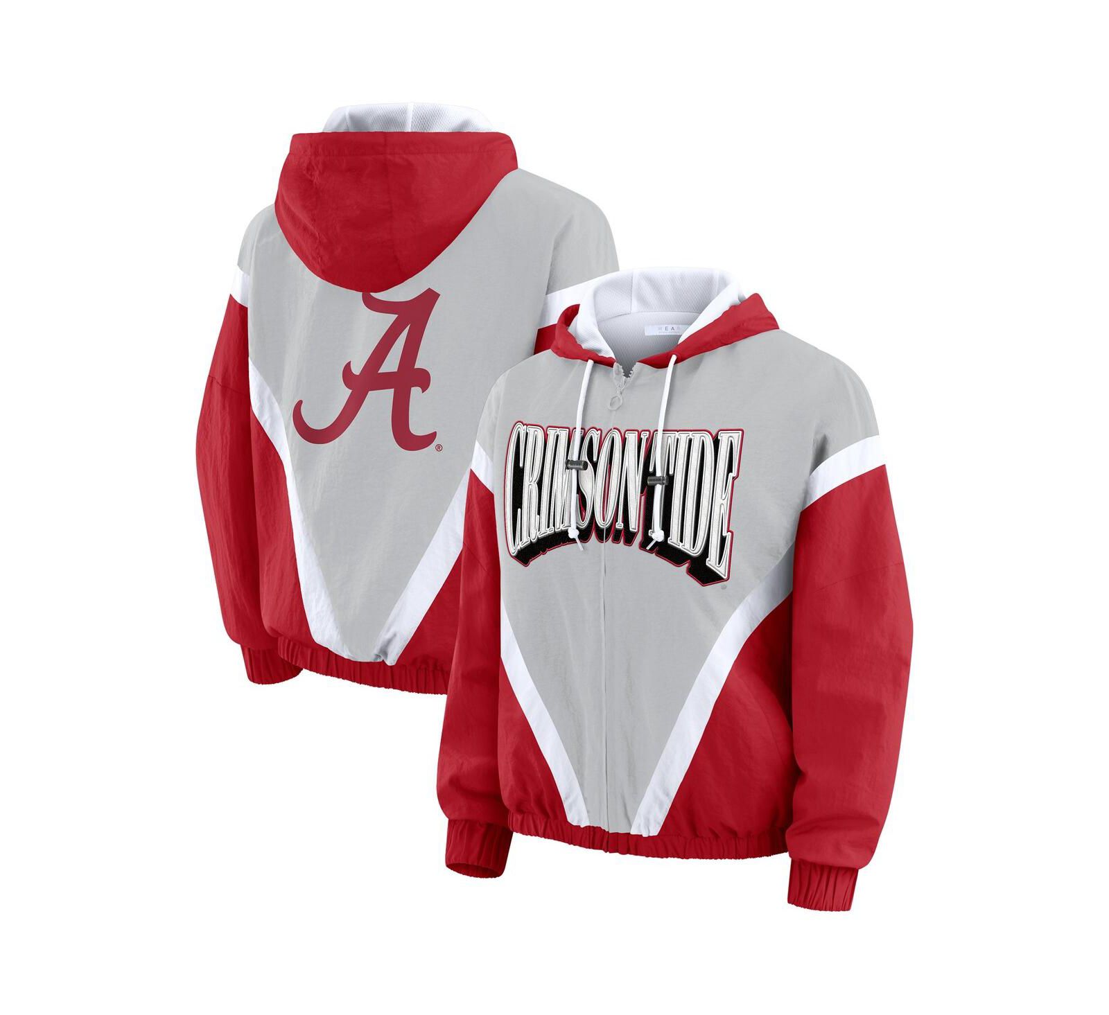 WEAR by Erin Andrews Women's Crimson/Gray Alabama Crimson Tide Color Block Full-Zip Hoodie Windbreaker Jacket