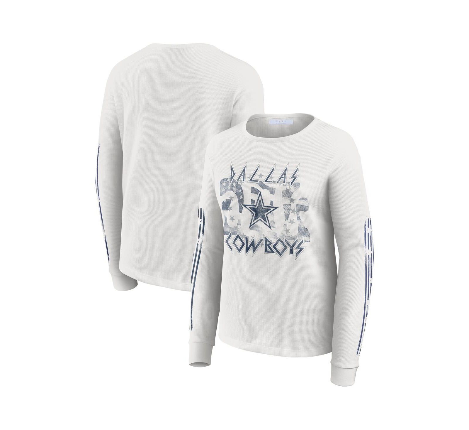 WEAR by Erin Andrews Женская вафельная футболка с длинным рукавом и графикой Dallas Cowboys, белая
