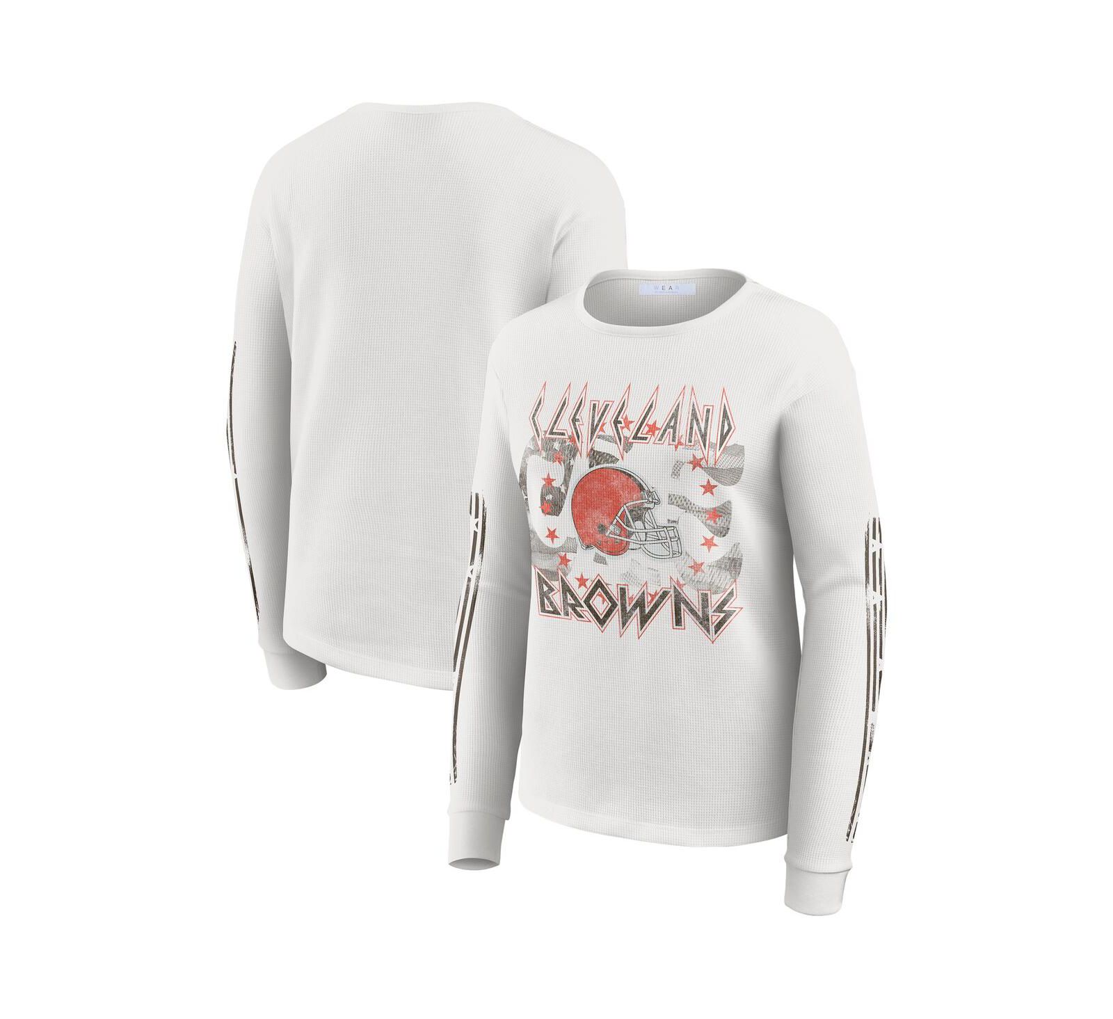 Женская футболка WEAR by Erin Andrews White Cleveland Browns Graphic Waffle Long-Sleeve T-Shirt