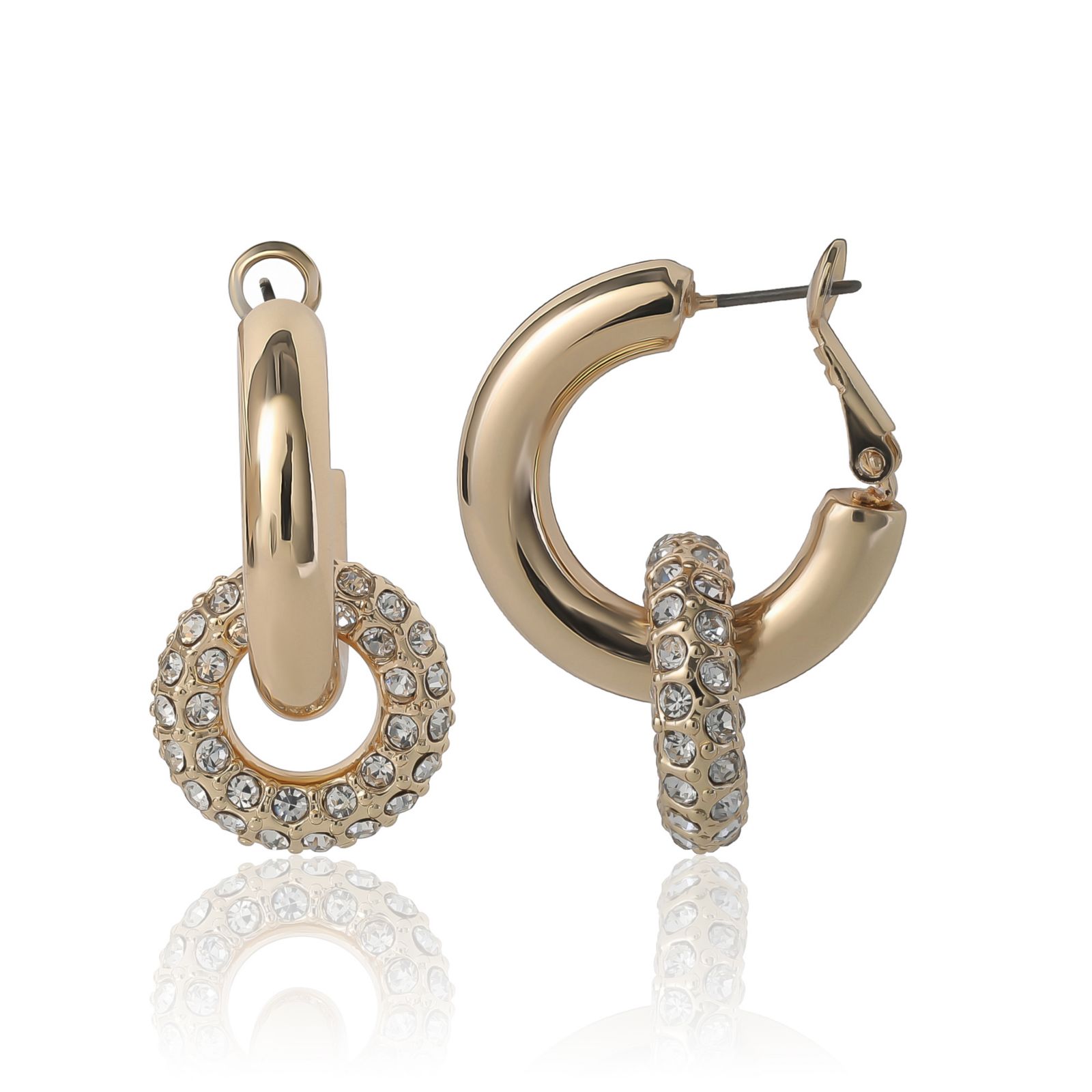 Серьги BCBG Pavé and Polished-Tone Double Hoop