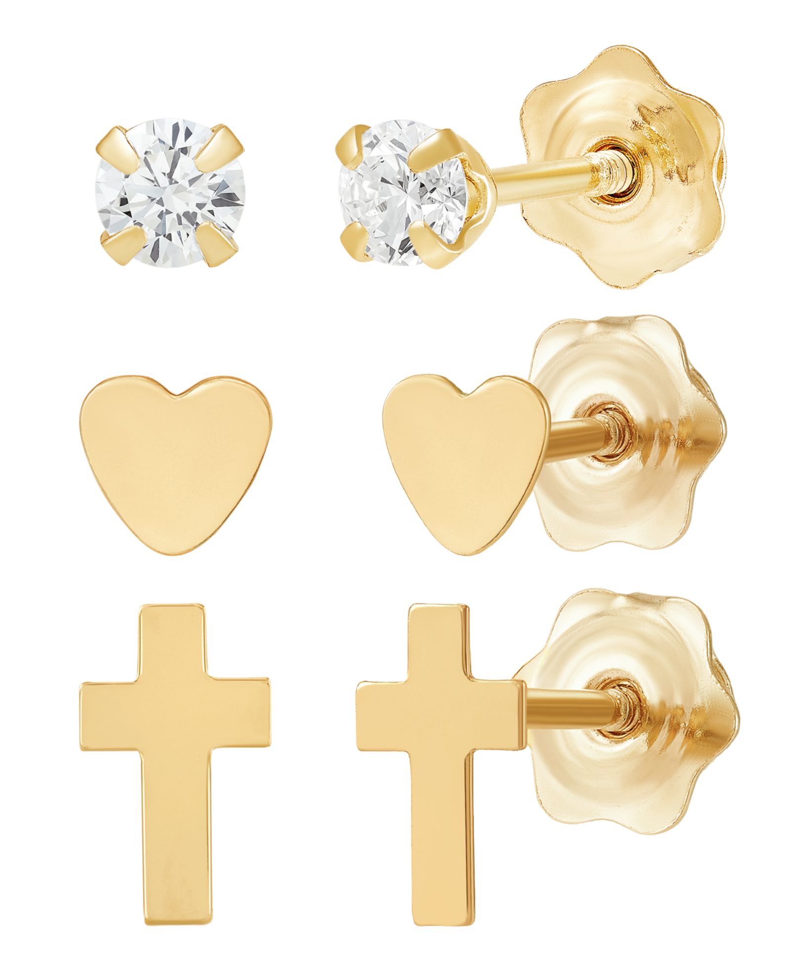 Children's 3-Piece Stud Earring Set in 10k Yellow Gold