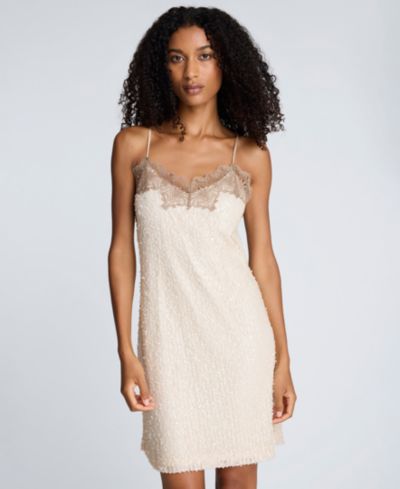 Платье-комбинация Kenneth Cole Sequin Netting Lace Trim Slip
