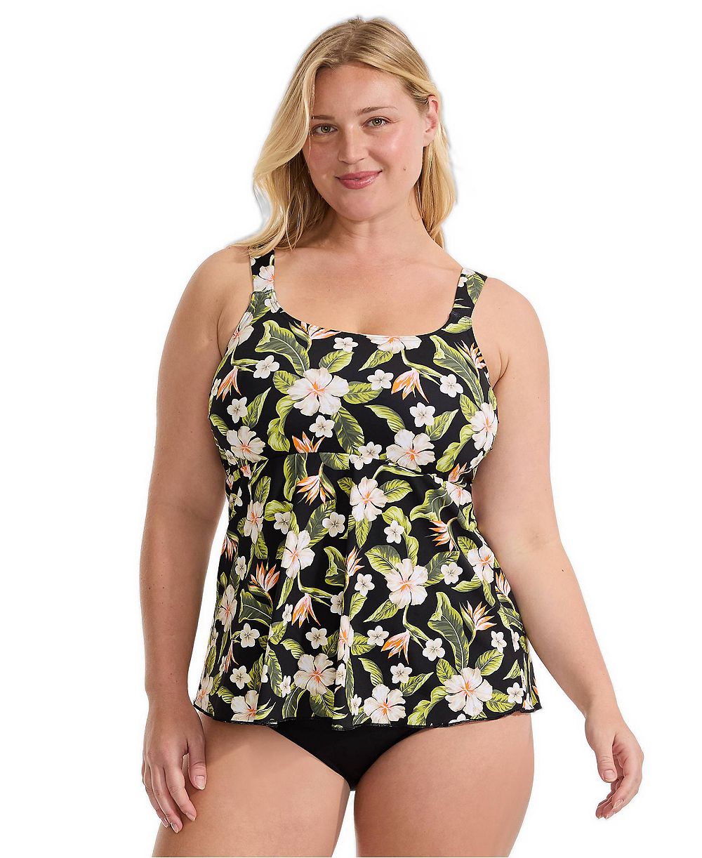 Lands' End Plus Size Adjustable Scoop Neck Flutter Tankini Top