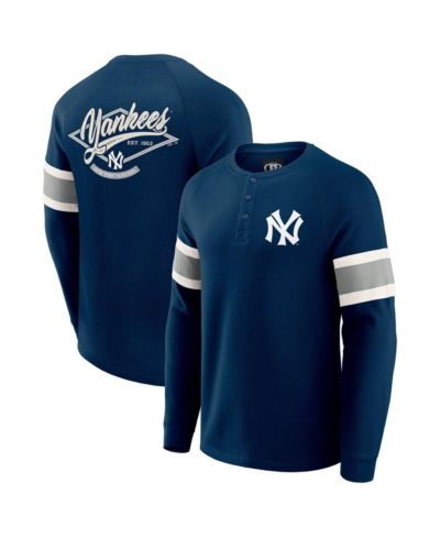 Fanatics Men's Darius Rucker Collection by Fanatics Navy New York Yankees Waffle-Knit Raglan Long Sleeve Henley T-Shirt