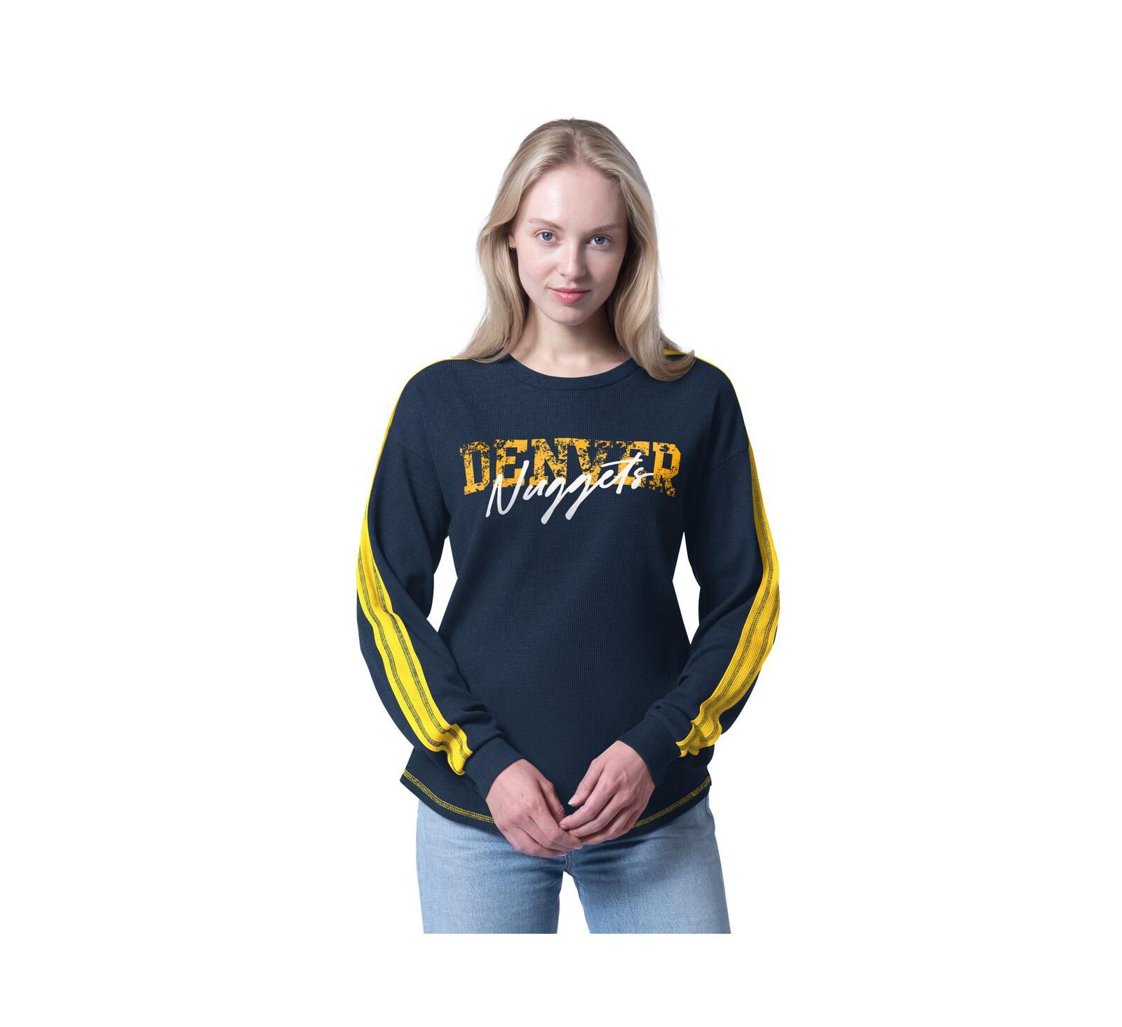 Женская темно-синяя футболка G-III 4Her by Carl Banks Denver Nuggets Advantage Tri-Blend с длинным рукавом