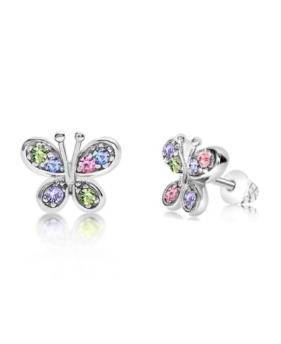 Детские серьги Chanteur Girls Butterfly Multi-color Crystal White Gold Rhodium Plated Screwstud
