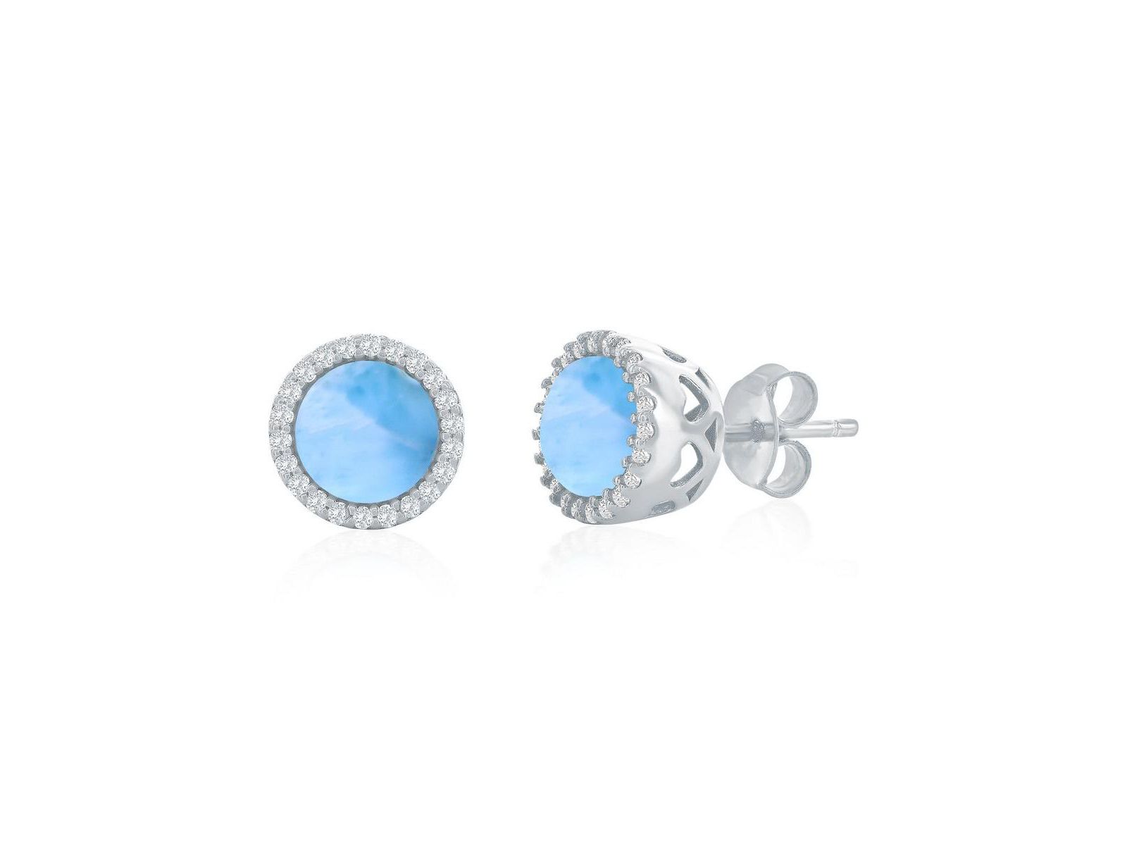 Серьги-гвоздики Caribbean Treasures Round Larimar CZ Halo