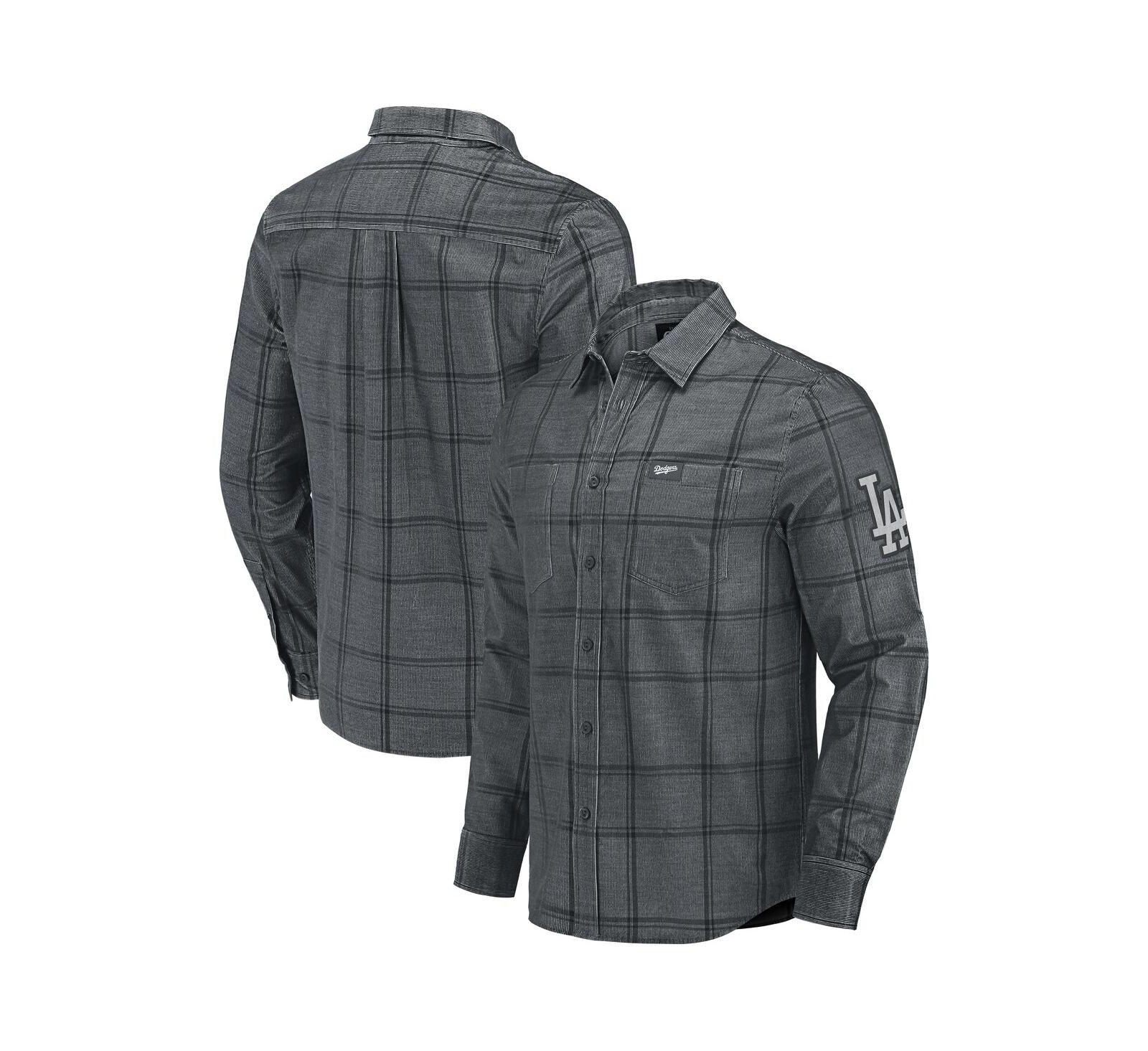 Fanatics Men's Darius Rucker Collection by Fanatics Gray Los Angeles Dodgers Thin Wale Corduroy Plaid Button Up Shirt
