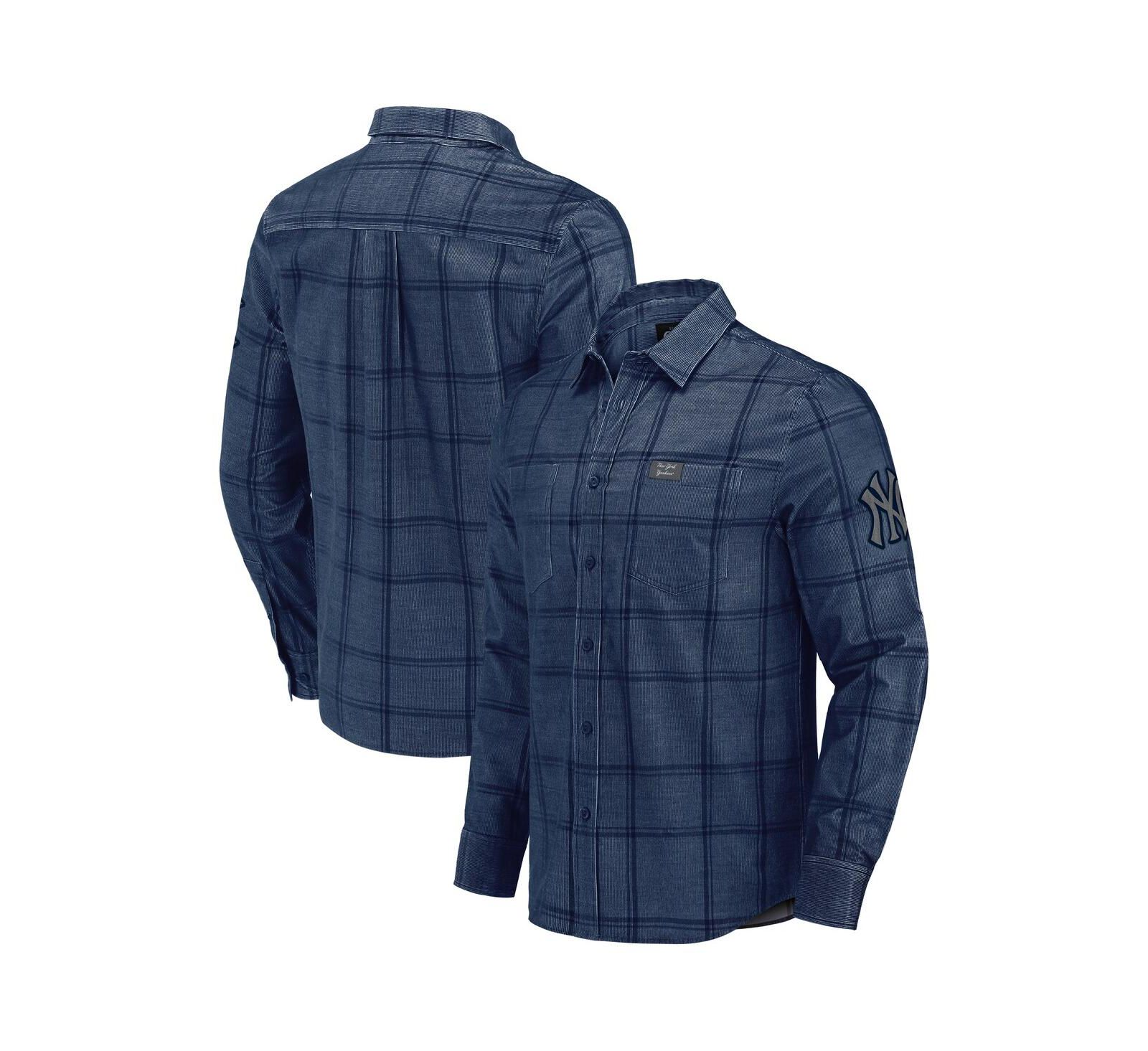 Рубашка Fanatics Men's Darius Rucker Collection by Fanatics Navy New York Yankees Thin Wale Corduroy Plaid Button Up