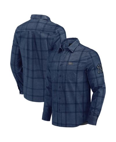 Рубашка Fanatics Men's Darius Rucker Collection by Fanatics Navy New York Yankees Thin Wale Corduroy Plaid Button Up