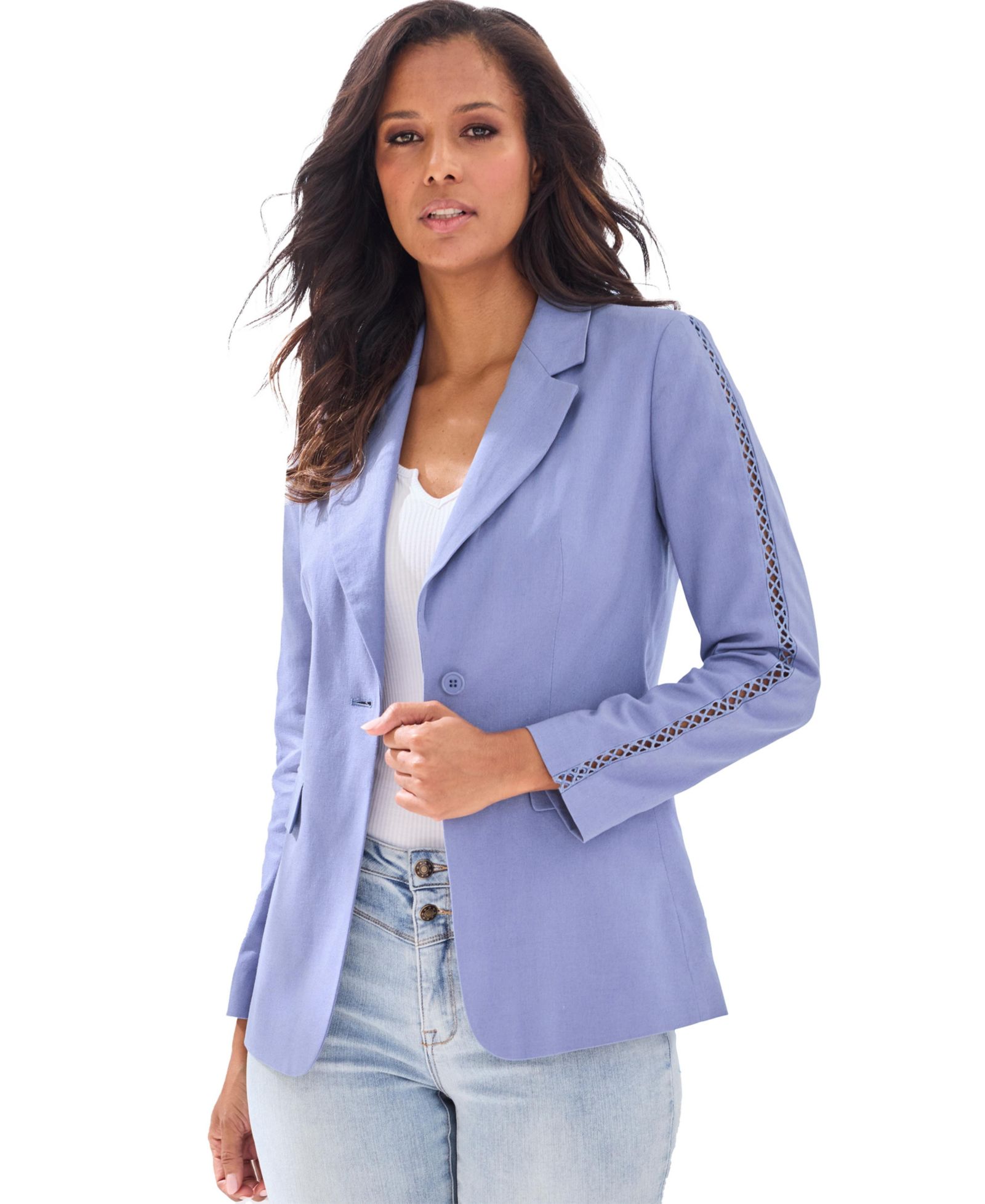LASCANA Women's Crochet Detail Linen with Pockets Blazer
