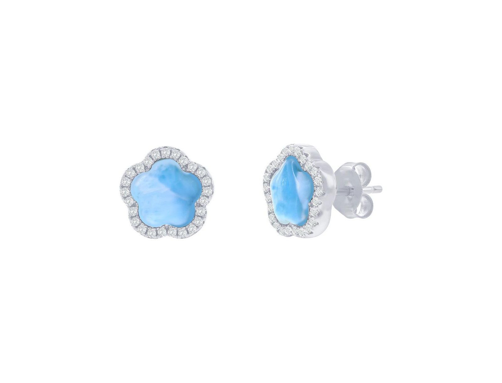Caribbean Treasures серьги-гвоздики Sterling, Flower Larimar, CZ Outline