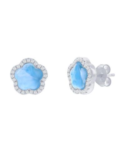 Sterling , Flower Larimar, CZ Outline Studs