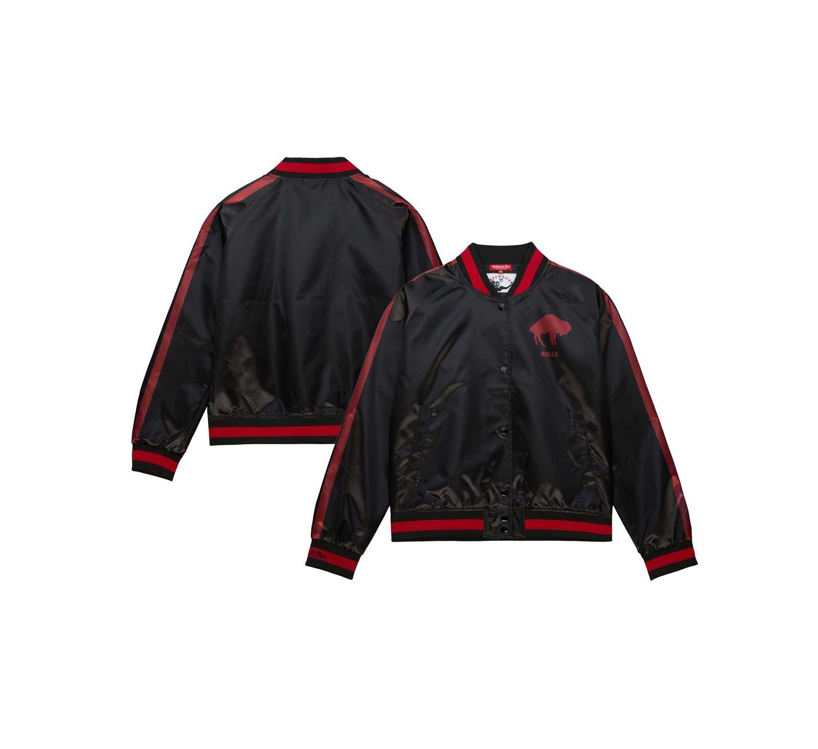 Mitchell & Ness Women's Black Buffalo Bills Raglan Satin Full-Snap Jacket