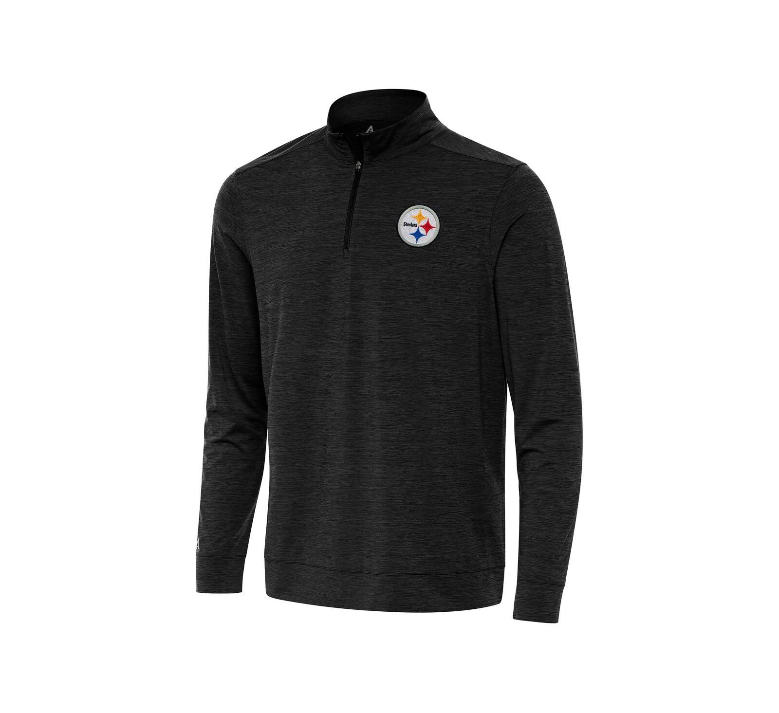 Мужская толстовка Antigua Pittsburgh Steelers Heather Black с молнией на четверть